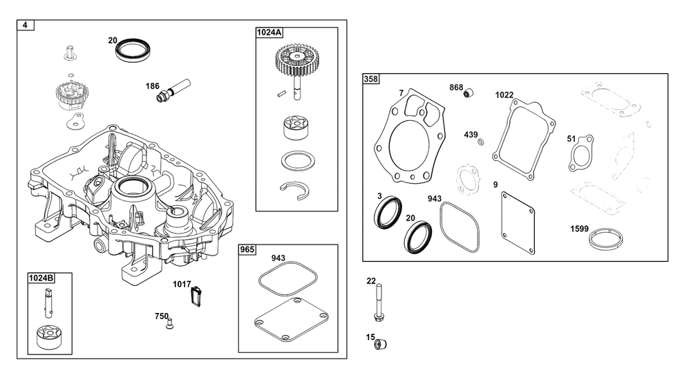 Crankcase Cover/Sump Group Diagram and Parts List for 61A677-0100-J1  Briggs and Stratton Engine